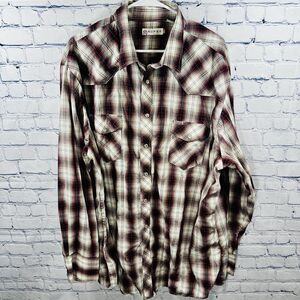 Vtg Roper Western Maroon/black/cream/Silver Thread Plaid Pearl Snap Sz 3XL
